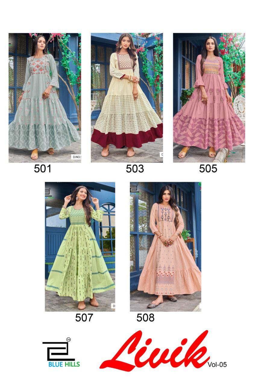 Blue Hills Livik 5 Nx Heavy Cotton Ethnic Wear Cotton Anarkali Long Kurti Collection